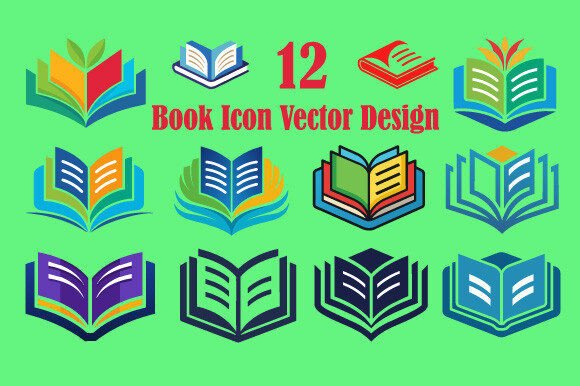12 Book Icon Vector Design Graphics for Print Templates