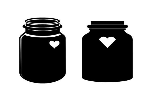 Black Silhouette Love Jar Vector Design Graphics