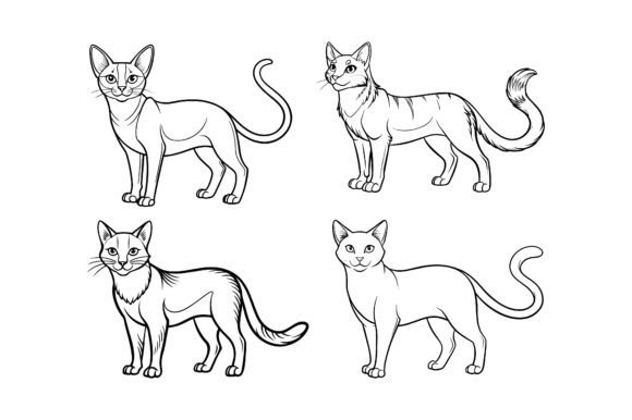 Cat Line Art Drawing Vector Set