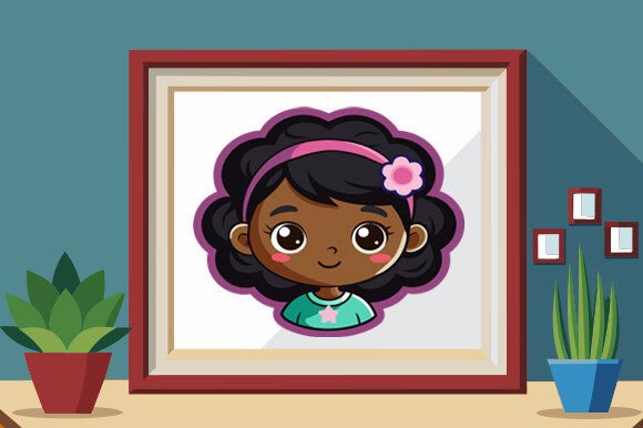 Cute Black Girl Sticker Vector Design Graphics Freebies