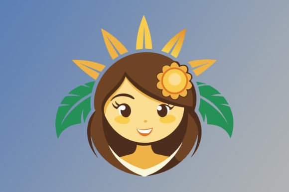 Girl Face with Sun Vector Graphics for Local Branding