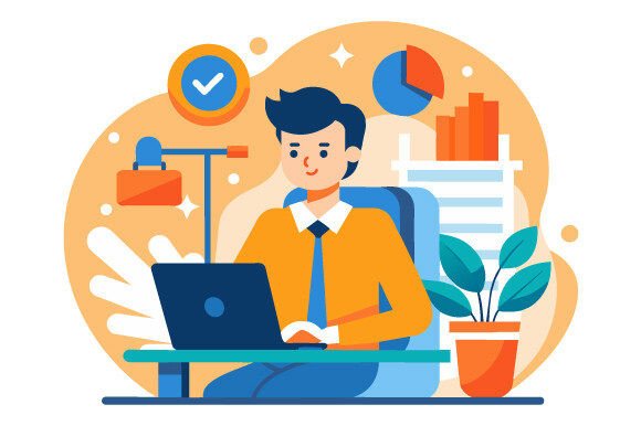 Icon of Man Working in Office Vector Graphics Freebies