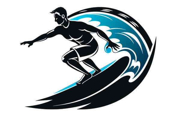 Man Surfing the Sea White Backdrop Graphics
