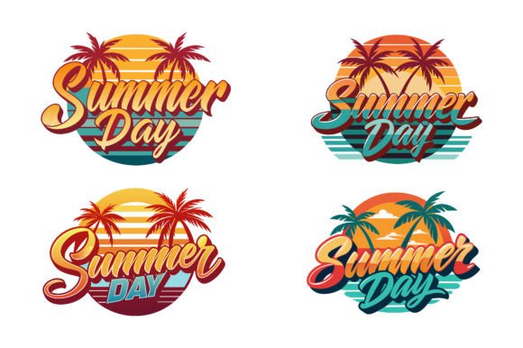 Retro Summer Graphics for Print Templates
