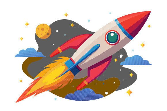 Rocket Flying in Space Graphics for Print Templates
