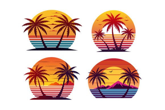 Sunset with Palm Trees Graphics Freebies