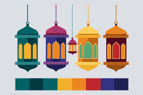 Vector of Lanterns Hanging Above a Color